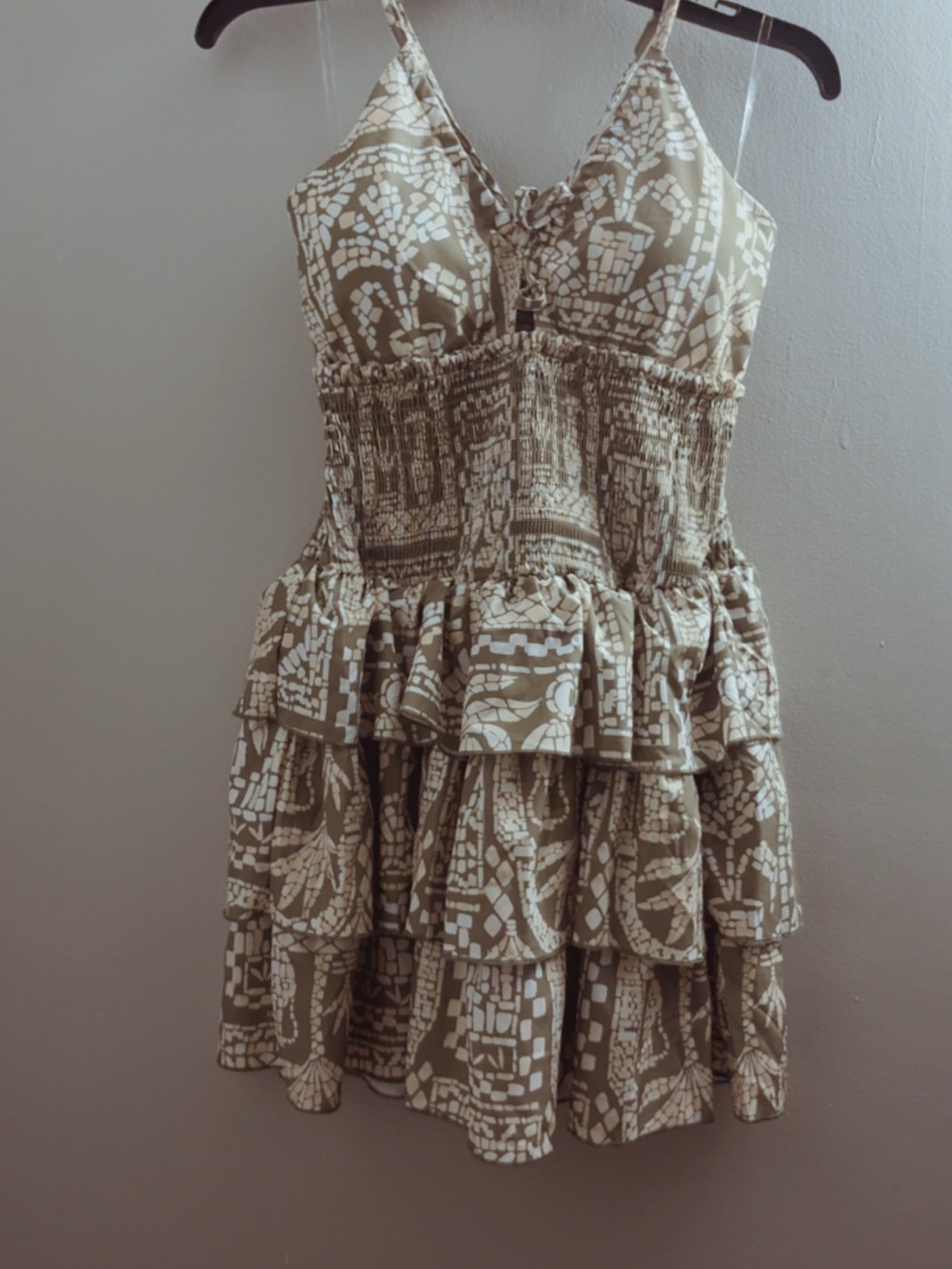 Halter tie Tiered Ruffle Dress in Taupe and Sage